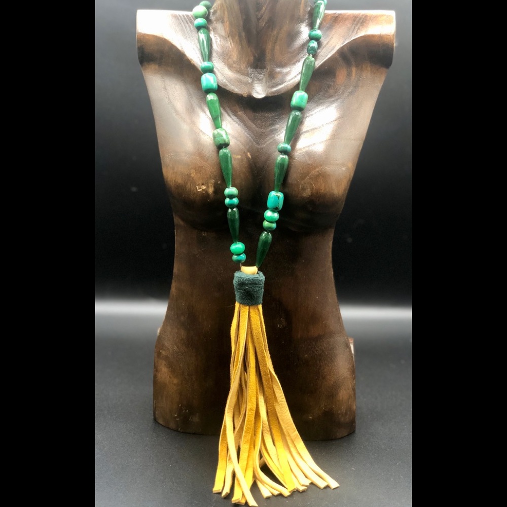 Handmade Jadeite and turquoise tassel necklace